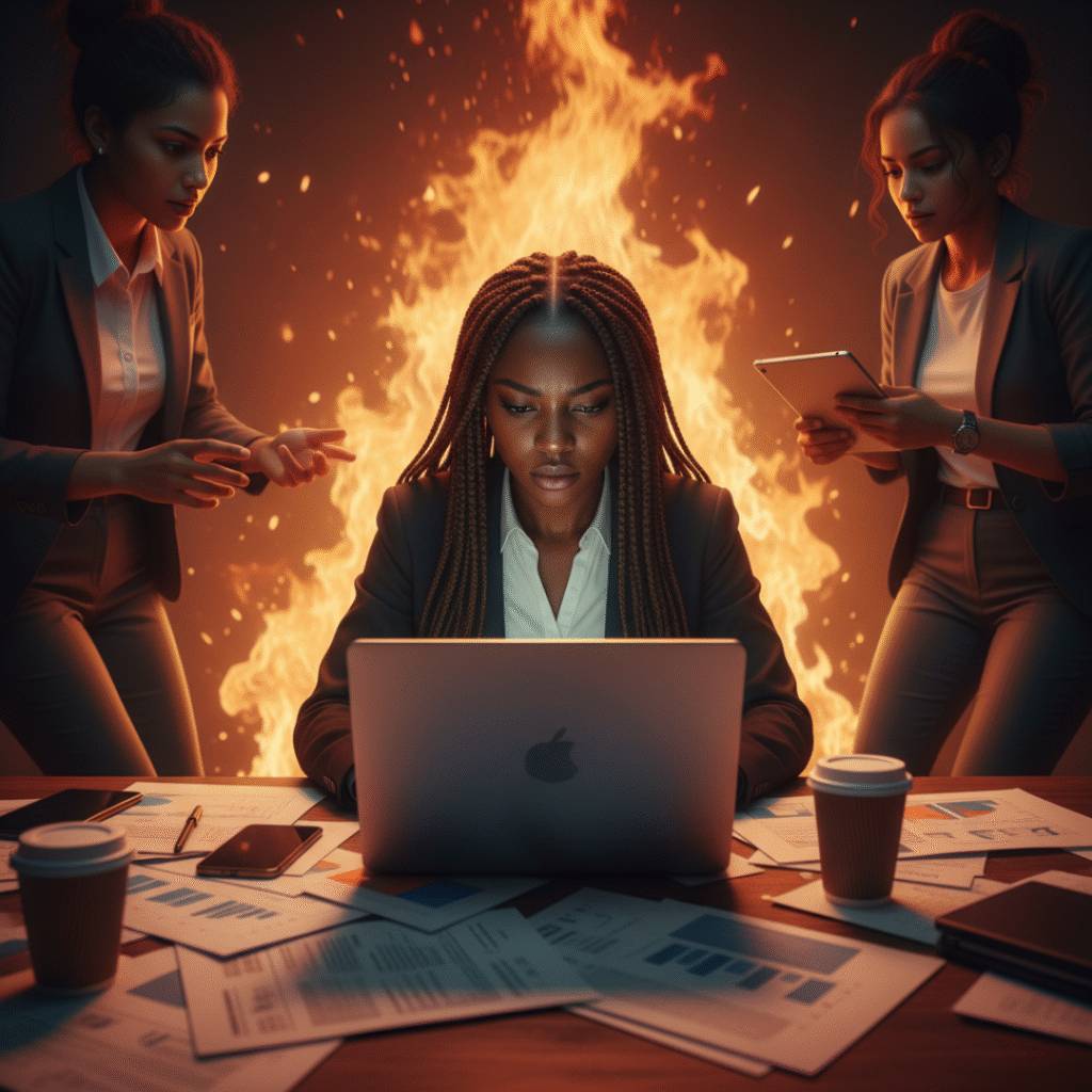 Founder overwhelmed by constant crises — representing firefighting vs leadership in business.