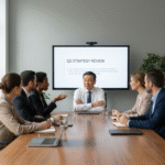 A leader asks a team for input during a meeting while the team appears hesitant to speak openly.
