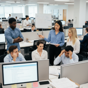 An employee repeatedly clarifying unclear leadership communication for colleagues, illustrating the translation debt pattern.