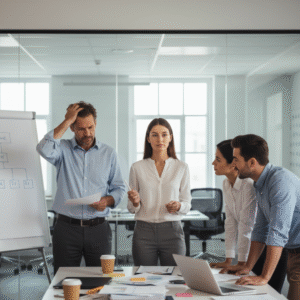 An employee mediating between leadership and the team to stabilise communication, illustrating the buffering rupture pattern.